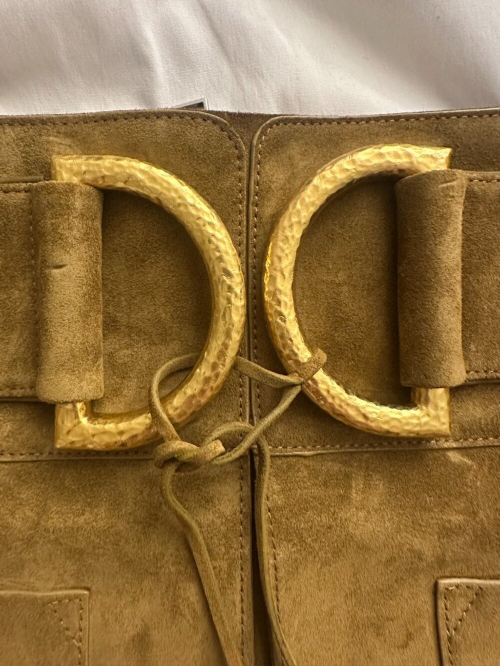 Tom Ford Velvet Suede Mini Skirt With D-Rings Detail Dark Chartreuse US 8/IT 42 - Picture 6 of 12